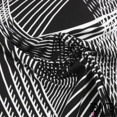 Coton damassé élasthanne grand motif abstrait noir blanc optique