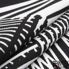 Coton damassé élasthanne grand motif abstrait noir blanc optique