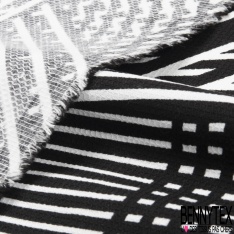 Coton damassé élasthanne grand motif abstrait noir blanc optique