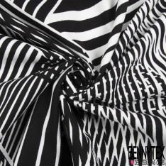Coton damassé élasthanne grand motif abstrait noir blanc optique