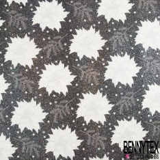 Coton enduit imprimé edelweiss fond noir paillette irisée