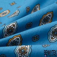 Coton Crétonne imprimé provençale fond bleu brillant