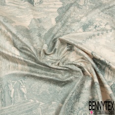 Grain de coton Haute Couture imprimé toile de jouy bordeaux fond sable gris