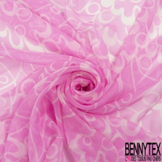Mousseline soie krinkle imprimé grand cachemire blanc fond rose flashy