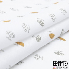 Coton Crétonne imprimé petit pois blanc fond beige