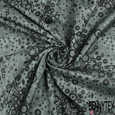 Jacquard fin de soie et laine motif floral tropical avec papillon gris menthe givré