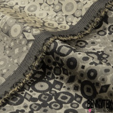 Jacquard fin de soie et laine motif géométrique multiple gris menthe givré