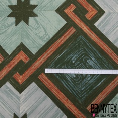 Toile de coton fine esprit bayadère motif imitation parquet en bois fantaisie ton chaud