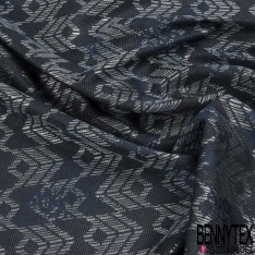 Jacquard laine soie créateur motif léopard stylisé noir rouge minéral métal argent