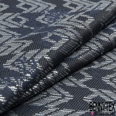 Jacquard laine soie créateur motif léopard stylisé noir rouge minéral métal argent