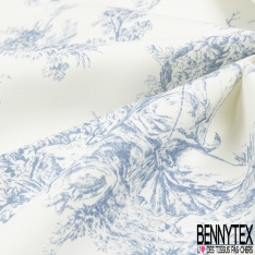 Toile de coton épaisse haute Couture imprimé toile de jouy navy fond blanc discret