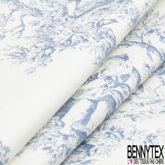 Toile de coton épaisse haute Couture imprimé toile de jouy navy fond blanc discret