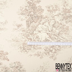 Gabardine de coton haute Couture imprimé toile de jouy framboise fond blanc discret