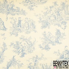 Satin de coton haute Couture imprimé toile de jouy japonisant violine prune fond souci pâle