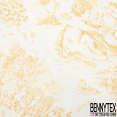 Toile de coton satiné haute Couture imprimé toile de jouy ange vert sapin fond blanc discret