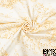 Toile de coton satiné haute Couture imprimé toile de jouy ange vert sapin fond blanc discret