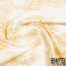 Toile de coton satiné haute Couture imprimé toile de jouy ange or de pépite fond blanc discret
