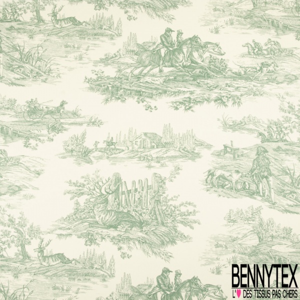 Toile de coton satiné haute Couture imprimé toile de jouy jaune d'or fond blanc discret