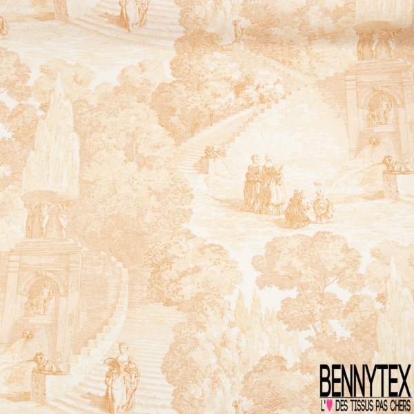 Toile de coton crétonne épaisse haute Couture imprimé toile de jouy sapin fond blanc cassé