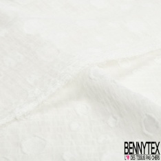 Coupon 3m Mousseline polyester rond dévoré frangé fond gaufré texturé ton sur ton blanc optique