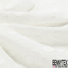 Coupon 3m Mousseline polyester rond dévoré frangé fond gaufré texturé ton sur ton blanc optique