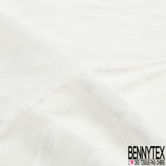 Coupon 3m Mousseline polyester zébrure dévoré frangé fond blanc optique ton sur ton