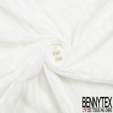 Coupon 3m Mousseline polyester zébrure dévoré frangé fond blanc optique ton sur ton