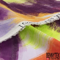 Etamine de soie imprimé pictural abstrait multicolore