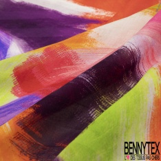 Etamine de soie imprimé pictural abstrait multicolore