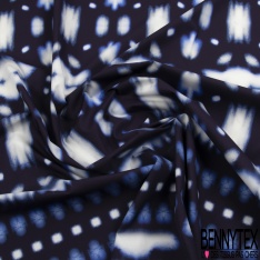 Popeline coton imprimé tie and die marine blanc optique