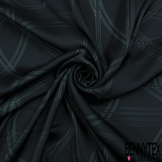 Satin polyester imprimé bouquet floral sauvage fond noir profond