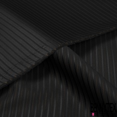 Jacquard soie de luxe motif rayure fantaisie texturée horizontale ton sur ton café noir