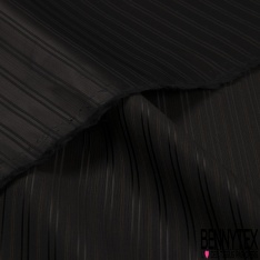 Jacquard soie de luxe motif rayure fantaisie texturée horizontale parme noir