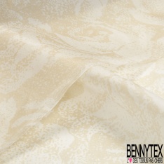 Organza de soie imprimé gtande rose pointilliste beige blanc discret
