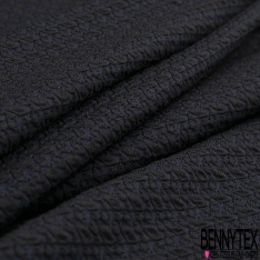 Coupon 3m maille gaufrée motif losange et tâche géométrique noir marine