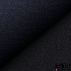 Coupon 3m maille gaufrée motif losange et tâche géométrique noir marine