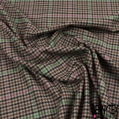 Sergé de Laine carreaux Choco Ciel Noir Sable Lurex Or