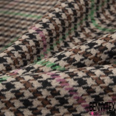 Sergé de Laine carreaux Choco Ciel Noir Sable Lurex Or