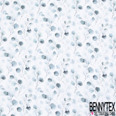 Coton double gaze imprimé digital fleur champêtre éparse fond blanc optique