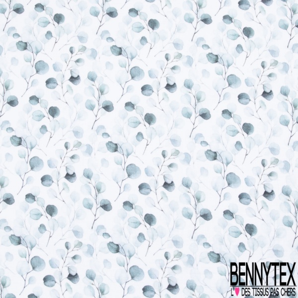 Coton double gaze imprimé digital fleur champêtre éparse fond blanc optique