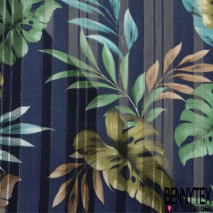 Coupon 3m Mousseline voile ajourée motif tropicale fond rayure lurex or verticale blanc hivernal