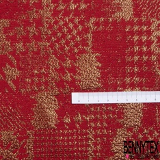 Brocart fin de luxe motif quadrillage pied de puce coq poule rouge lurex or fond bleu roi rouge