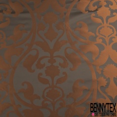 Brocard de soie souple haute couture grand motif baroque bronze taupe