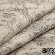 Brocard de soie souple haute couture grand motif baroque sable sec beige nude