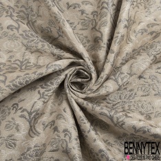 Brocard de soie souple haute couture grand motif baroque sable sec beige nude