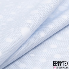 Jacquard coton motif bulle blanc bleu spa lurex blanc