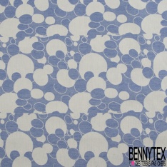 Jacquard coton motif bulle blanc bleu spa lurex blanc