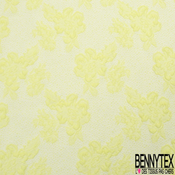 Brocard coton motif floral fond pointilliste blanc optique jaune de Serin