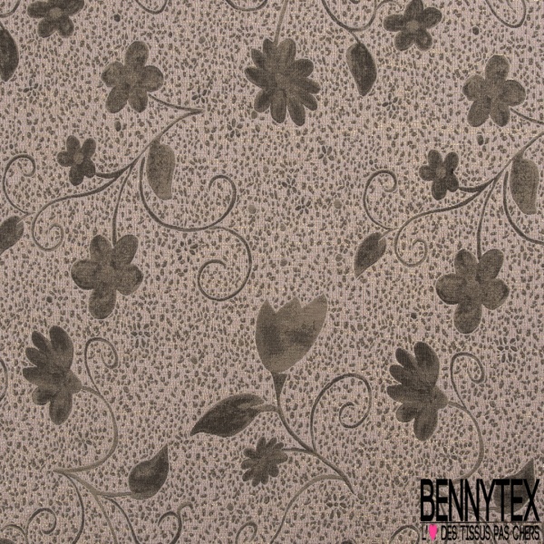 Brocard coton motif floral naïf fond pointilliste indigo rosée du matin lurex or