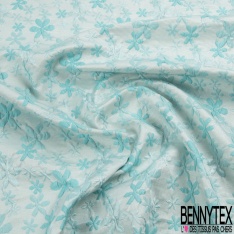 Brocard coton motif floral stylisé vert gazon blanc optique